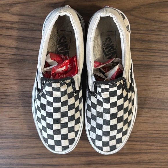 Vans Classic Checkerboard White & Black Slip-On Shoes - Picture 3 of 6